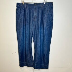 Free People WE THE FREE  Wide-Leg Pleated Crop Denim Trouser Jeans